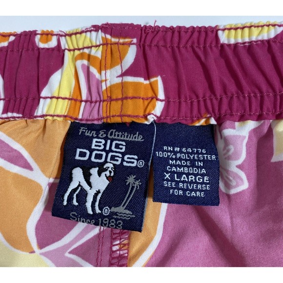 Big Dogs Shorts Men's XL Pink Yellow Orange White Tropical Floral Swim Trunks - Picture 11 of 12
